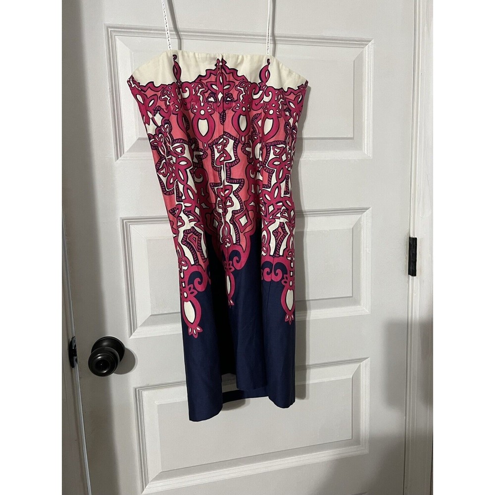 Lilly Pulitzer Womens Sz 2 Pink Navy Chorus Girl Bowen Strapless Dress‎ - Picture 4 of 4